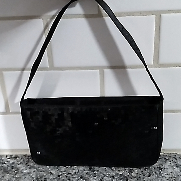 None Handbags - Black Sequin Cocktail/Party Hand Bag.